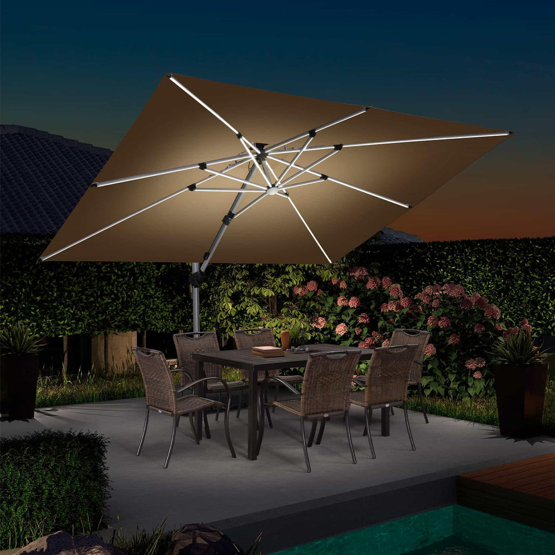 Purple Leaf 9x12ft Patio Umbrella with Solar Lights, Rectangular Patio Umbrella, Yard Umbrellas, Black
