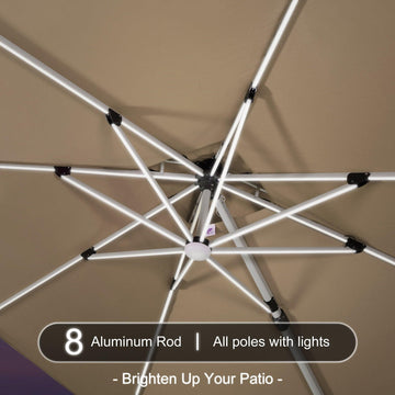 Rectangle Solar LED Cantilever Patio Umbrella 9 x12 ft