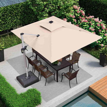 Rectangle Solar LED Cantilever Patio Umbrella 9 x12 ft
