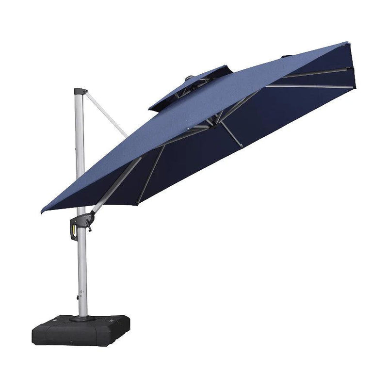 PURPLE LEAF SUNBRELLA Fabric Double Top Square Cantilever Umbrella with Wood Pattern