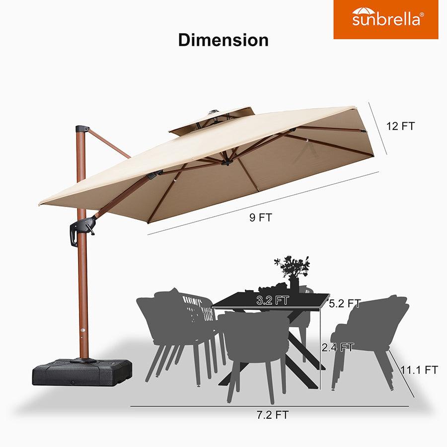 9'x12' / 10'x13' SUNBRELLA Fabric Aluminum Cantilever Umbrella