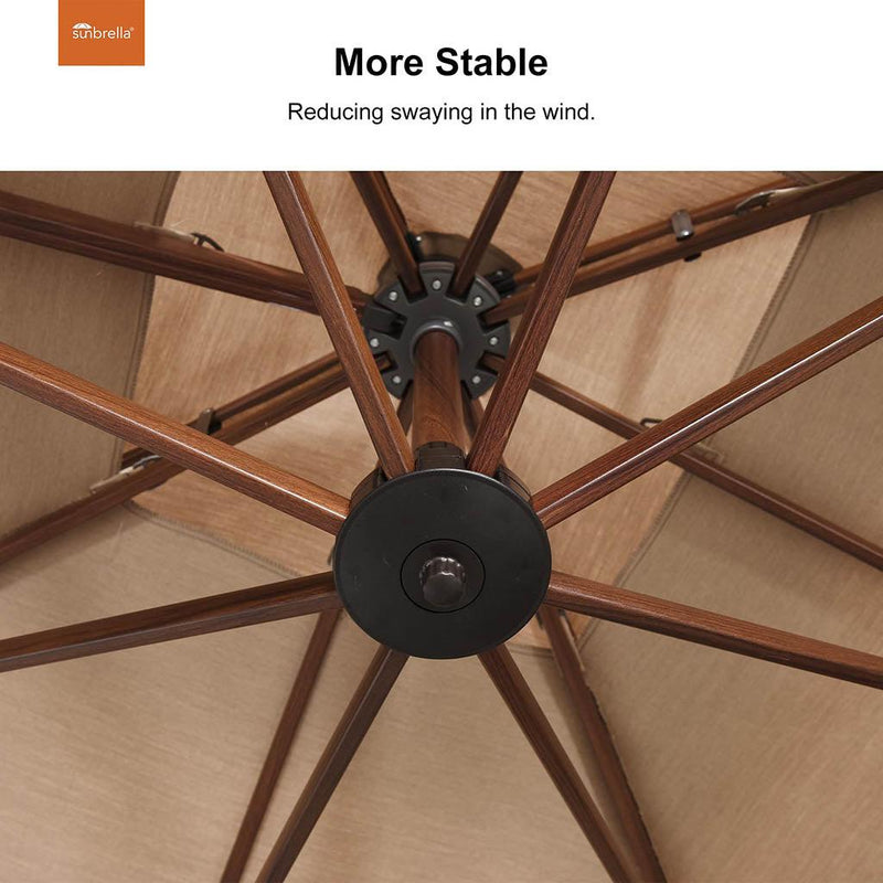 SUNBRELLA Fabric Aluminum Patio Cantilever Umbrella in Wood Color