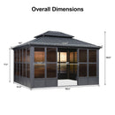 PURPLE LEAF Sunroom Hardtop Gazebo Solarium Grey Galvanized Steel Double Roof All-Weather Aluminum Outdoor Screen House - Purple Leaf Garden