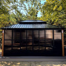 PURPLE LEAF Sunroom Hardtop Gazebo Solarium Wood Grain Galvanized Steel Double Roof All-Weather Aluminum Outdoor Screen House - Purple Leaf Garden