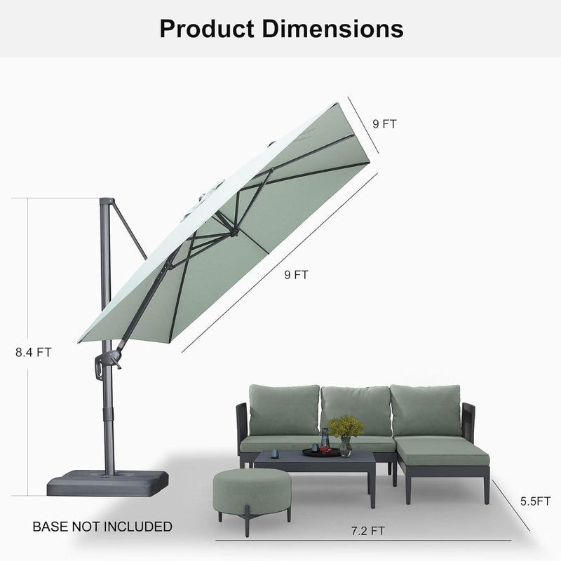 PURPLE LEAF Economical Square Outdoor Umbrella Olefin Rectangle Patio Umbrella dimension drawing.