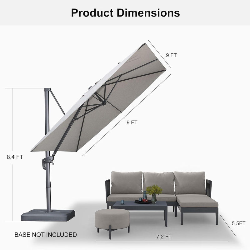 PURPLE LEAF Economical Square Outdoor Umbrella Olefin Rectangle Patio Umbrella dimension drawing.