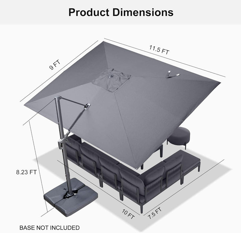 PURPLE LEAF Economical Square Outdoor Umbrella Olefin Rectangle Patio Umbrella dimension drawing.