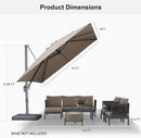 PURPLE LEAF Economical Square Outdoor Umbrella Olefin Rectangle Patio Umbrella dimension drawing.