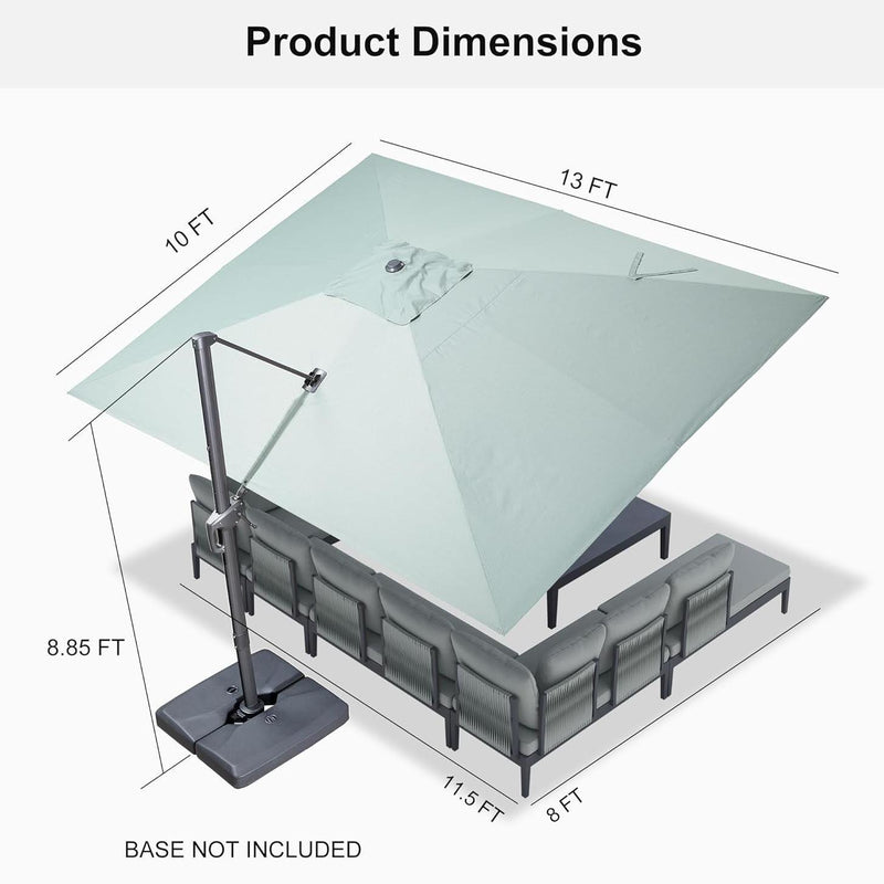 PURPLE LEAF Economical Square Outdoor Umbrella Olefin Rectangle Patio Umbrella dimension drawing.