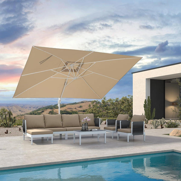 PURPLE LEAF Modern White Outdoor Umbrella Premium Aluminum Patio Cantilever Pool Sun Umbrellas