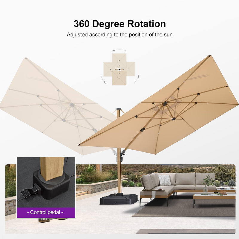 PURPLE LEAF Wood Grain Cantilever Patio Umbrella Aluminum Outdoor Umbrellas - Purple Leaf Garden