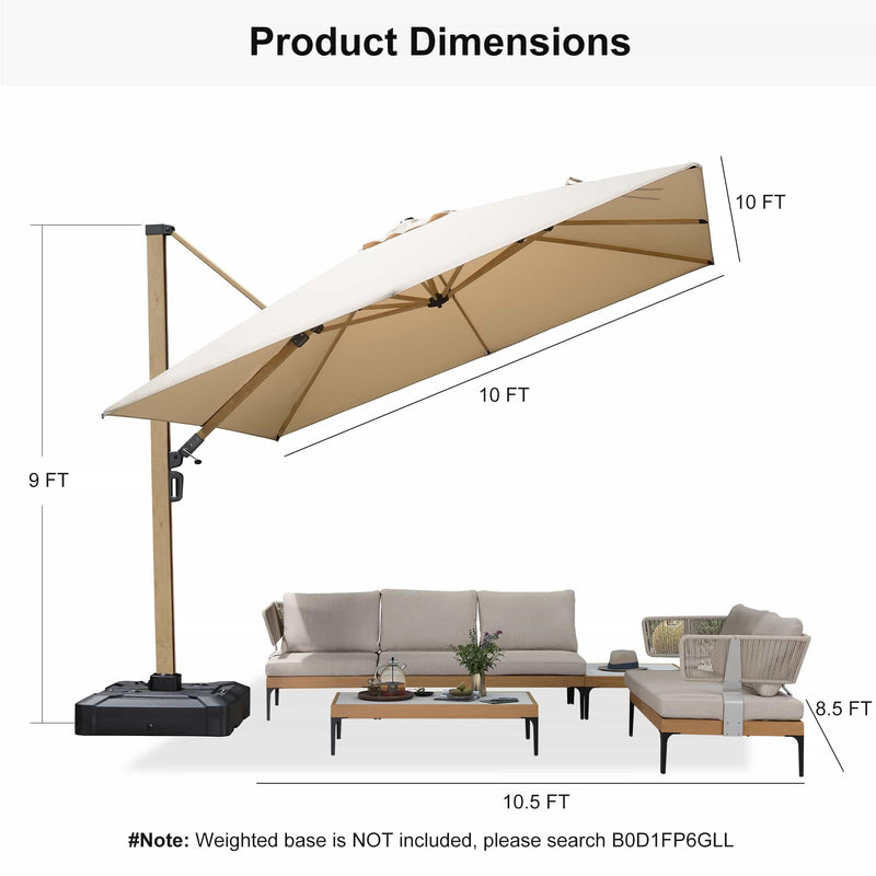 PURPLE LEAF Wood Grain Cantilever Patio Umbrella Aluminum Outdoor Umbrellas - Purple Leaf Garden