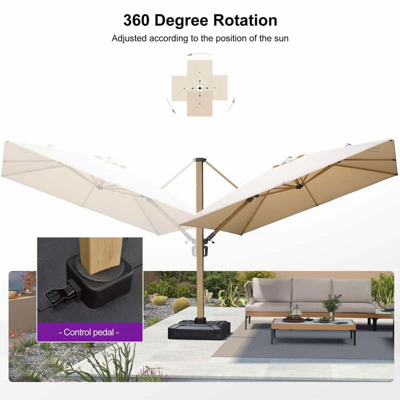 PURPLE LEAF Wood Grain Cantilever Patio Umbrella Aluminum Outdoor Umbrellas - Purple Leaf Garden