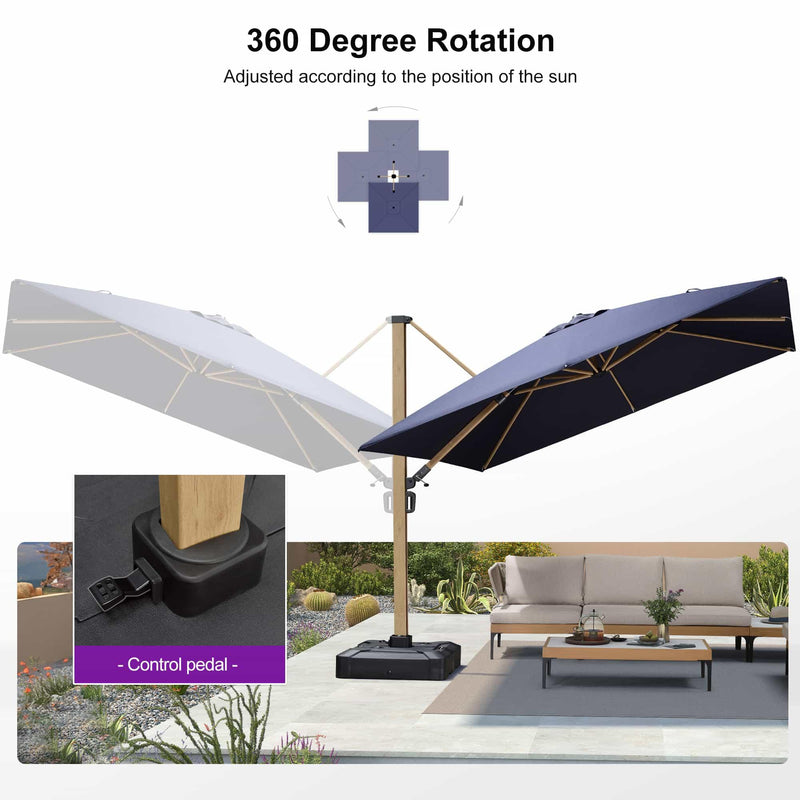 PURPLE LEAF Wood Grain Cantilever Patio Umbrella Aluminum Outdoor Umbrellas - Purple Leaf Garden