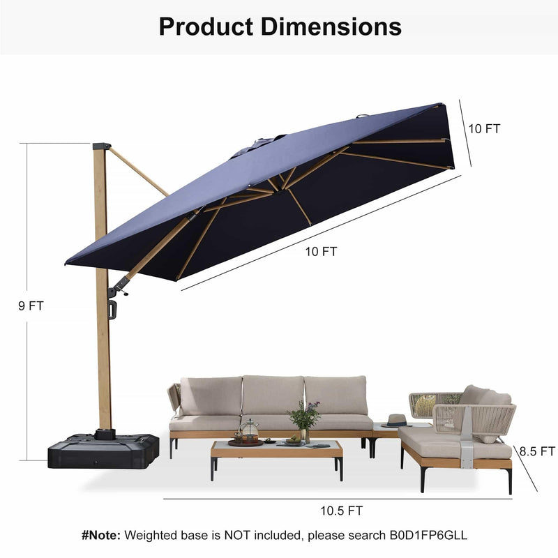 PURPLE LEAF Wood Grain Cantilever Patio Umbrella Aluminum Outdoor Umbrellas - Purple Leaf Garden