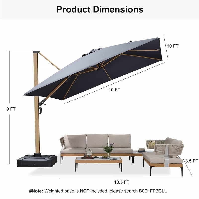 PURPLE LEAF Wood Grain Cantilever Patio Umbrella Aluminum Outdoor Umbrellas - Purple Leaf Garden