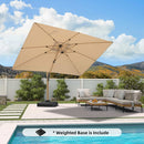 PURPLE LEAF Wood Grain Patio Umbrella with Base, Large Cantilever Umbrella for Garden