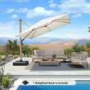 PURPLE LEAF Wood Grain Patio Umbrella with Base, Large Cantilever Umbrella for Garden