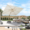PURPLE LEAF Wood Grain Patio Umbrella with Base, Large Cantilever Umbrella for Garden