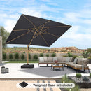 PURPLE LEAF Wood Grain Patio Umbrella with Base, Large Cantilever Umbrella for Garden