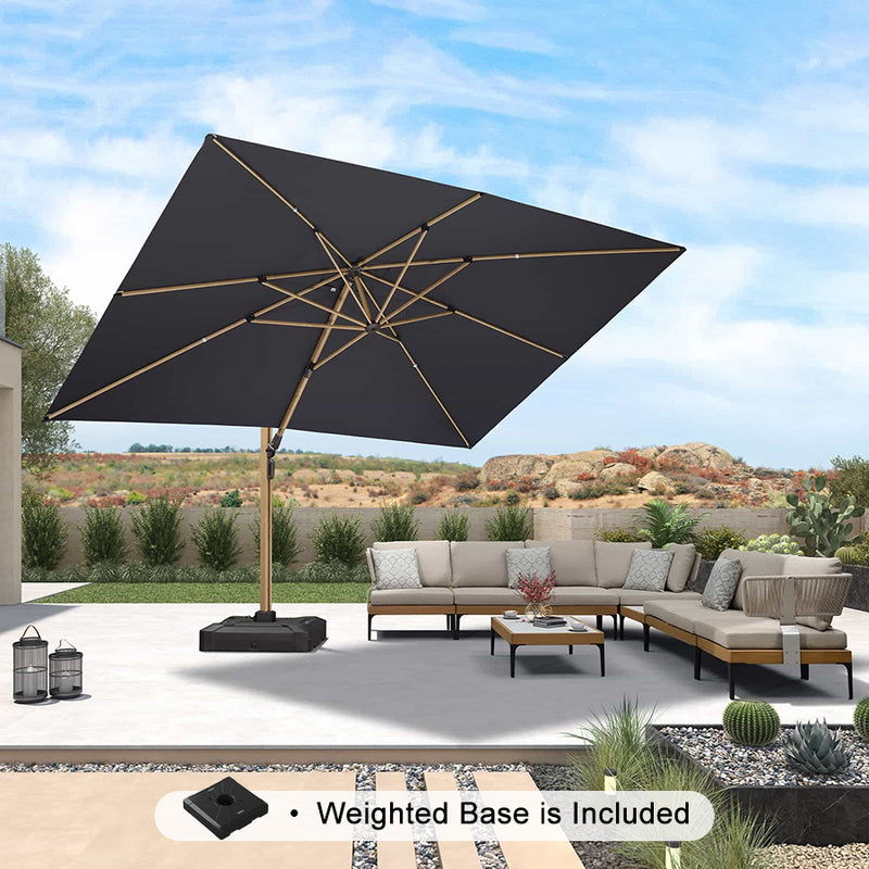 PURPLE LEAF Wood Grain Patio Umbrella with Base, Large Cantilever Umbrella for Garden