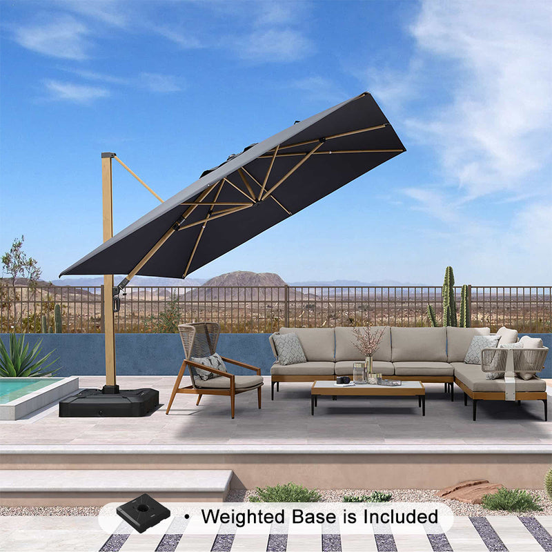 PURPLE LEAF Wood Grain Patio Umbrella with Base, Large Cantilever Umbrella for Garden