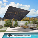 PURPLE LEAF Wood Grain Patio Umbrella with Base, Large Cantilever Umbrella for Garden