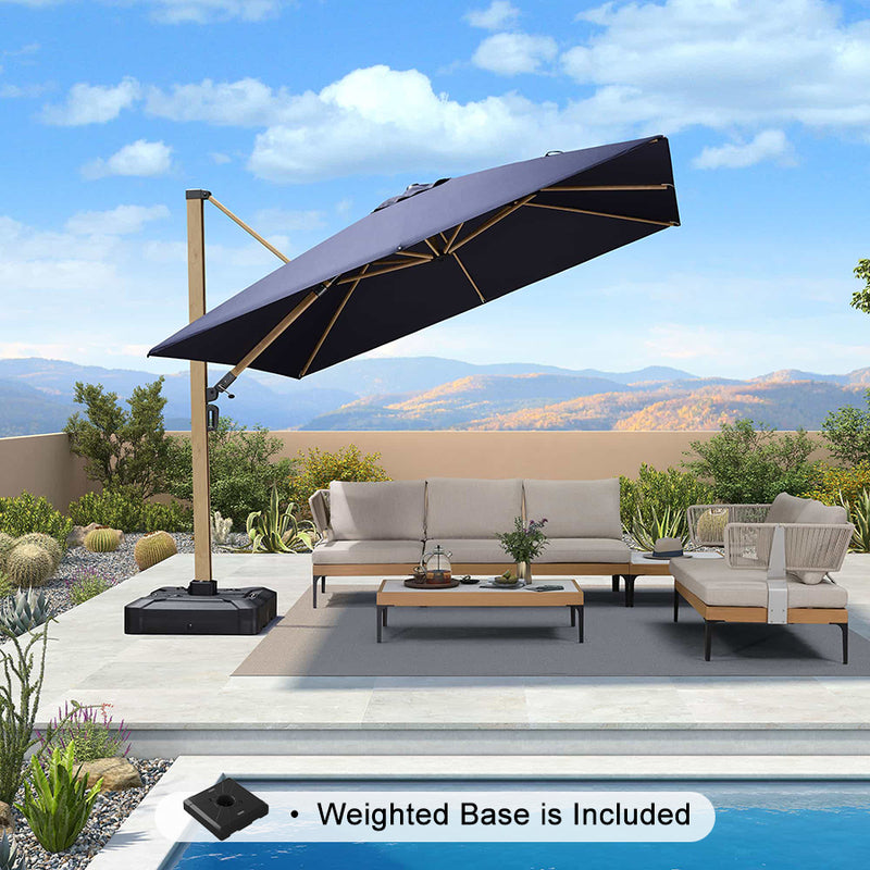 PURPLE LEAF Wood Grain Patio Umbrella with Base, Large Cantilever Umbrella for Garden