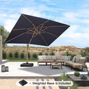 PURPLE LEAF Wood Grain Patio Umbrella with Base, Large Cantilever Umbrella for Garden