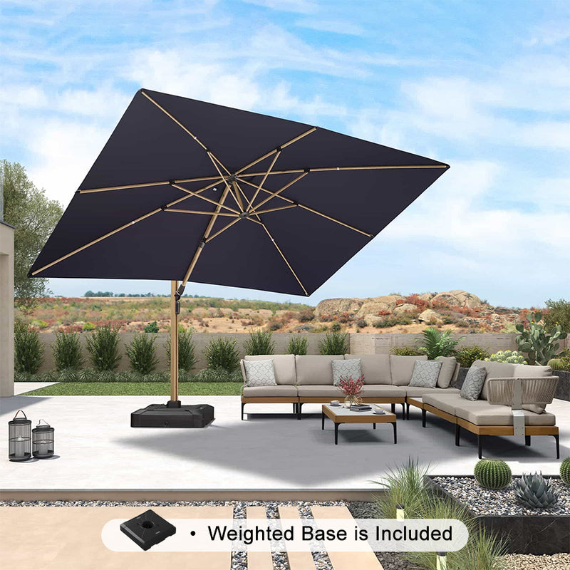 PURPLE LEAF Wood Grain Patio Umbrella with Base, Large Cantilever Umbrella for Garden