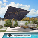 PURPLE LEAF Wood Grain Patio Umbrella with Base, Large Cantilever Umbrella for Garden