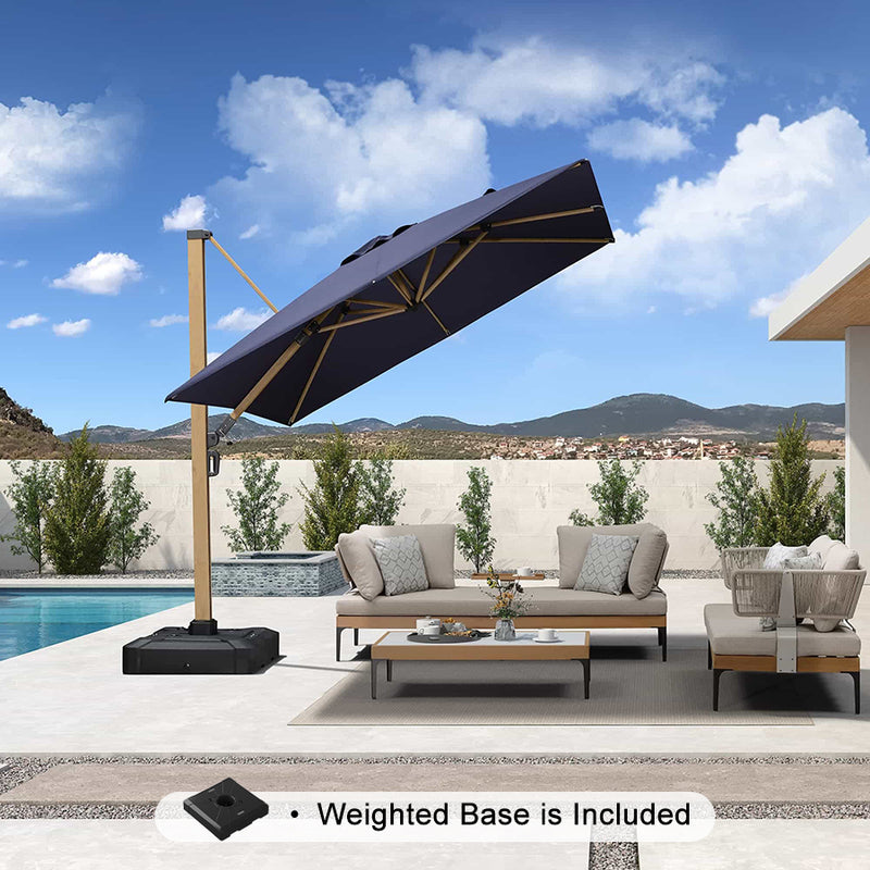 PURPLE LEAF Wood Grain Patio Umbrella with Base, Large Cantilever Umbrella for Garden