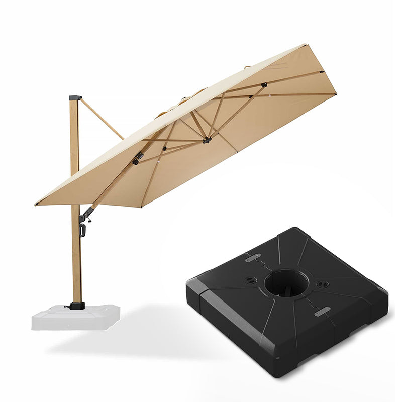 PURPLE LEAF Wood Grain Patio Umbrella with Base, Large Cantilever Umbrella for Garden