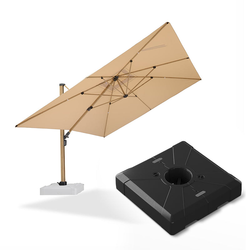 PURPLE LEAF Wood Grain Patio Umbrella with Base, Large Cantilever Umbrella for Garden