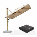 PURPLE LEAF Wood Grain Patio Umbrella with Base, Large Cantilever Umbrella for Garden