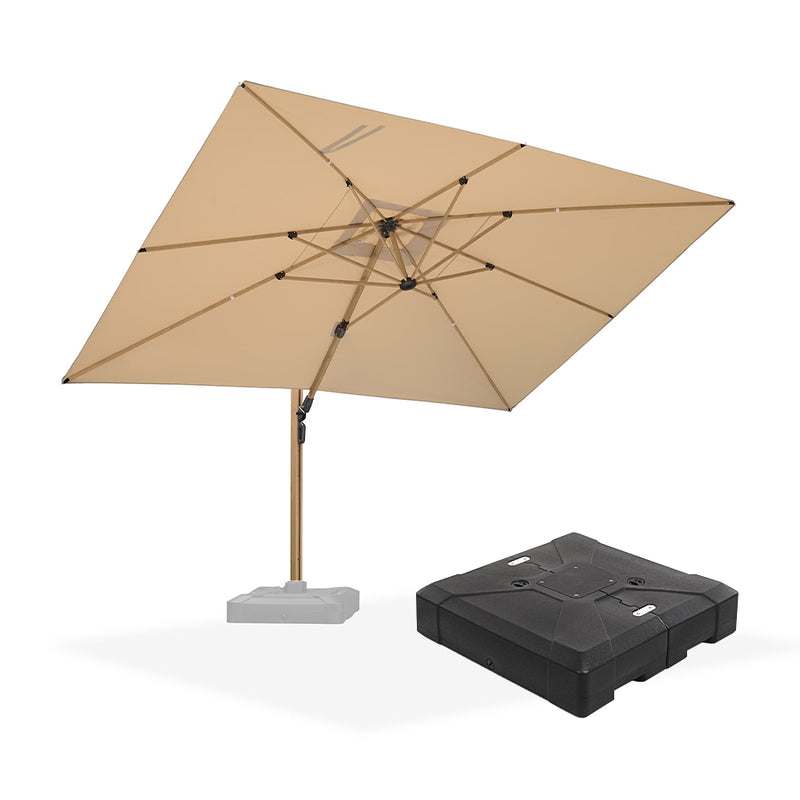 PURPLE LEAF Wood Grain Patio Umbrella with Base, Large Cantilever Umbrella for Garden
