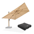 PURPLE LEAF Wood Grain Patio Umbrella with Base, Large Cantilever Umbrella for Garden