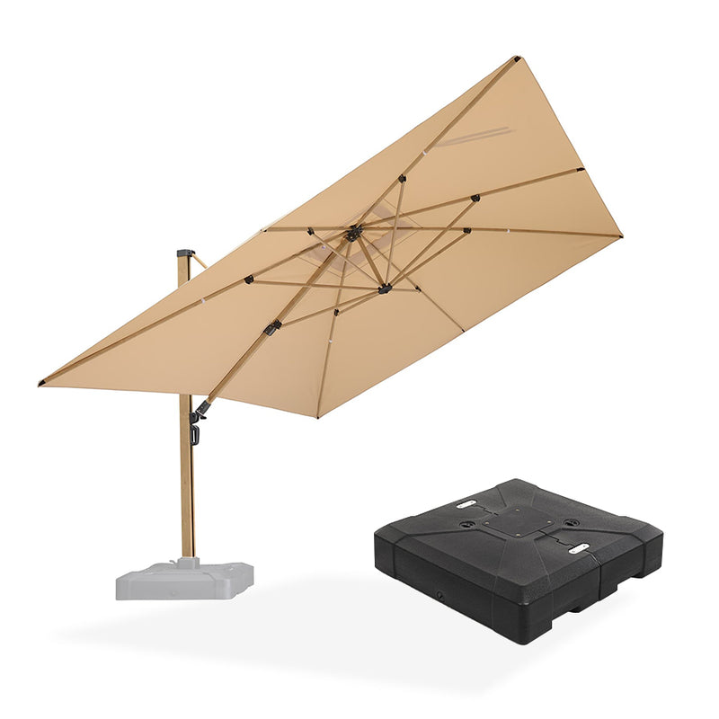 PURPLE LEAF Wood Grain Patio Umbrella with Base, Large Cantilever Umbrella for Garden