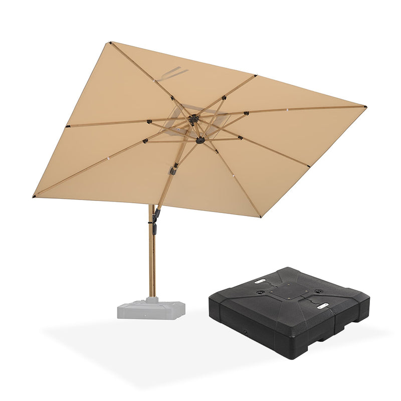 PURPLE LEAF Wood Grain Patio Umbrella with Base, Large Cantilever Umbrella for Garden
