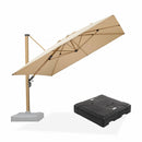 PURPLE LEAF Wood Grain Patio Umbrella with Base, Large Cantilever Umbrella for Garden