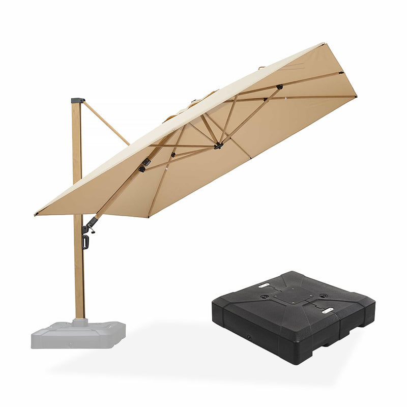 PURPLE LEAF Wood Grain Patio Umbrella with Base, Large Cantilever Umbrella for Garden
