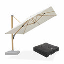 PURPLE LEAF Wood Grain Patio Umbrella with Base, Large Cantilever Umbrella for Garden