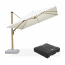 PURPLE LEAF Wood Grain Patio Umbrella with Base, Large Cantilever Umbrella for Garden