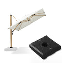 PURPLE LEAF Wood Grain Patio Umbrella with Base, Large Cantilever Umbrella for Garden