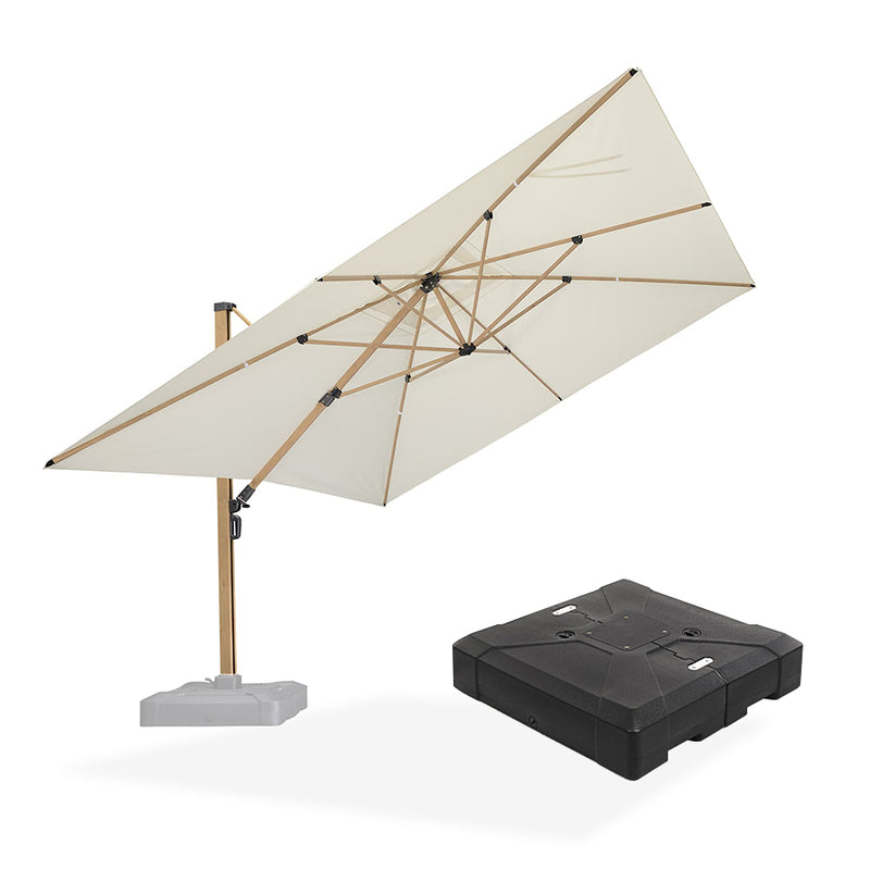 PURPLE LEAF Wood Grain Patio Umbrella with Base, Large Cantilever Umbrella for Garden