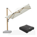 PURPLE LEAF Wood Grain Patio Umbrella with Base, Large Cantilever Umbrella for Garden