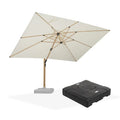 PURPLE LEAF Wood Grain Patio Umbrella with Base, Large Cantilever Umbrella for Garden