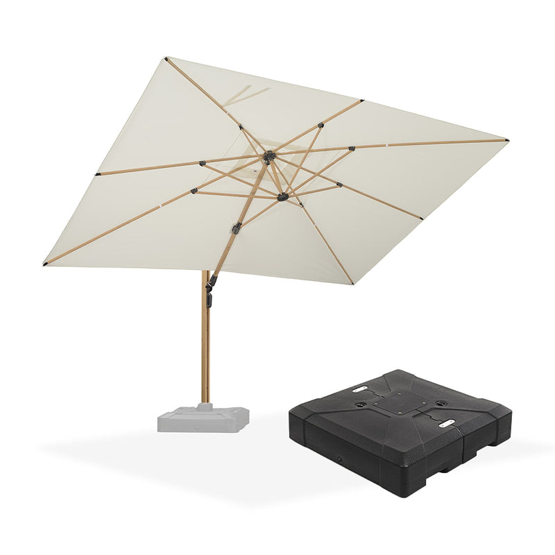 PURPLE LEAF Wood Grain Patio Umbrella with Base, Large Cantilever Umbrella for Garden