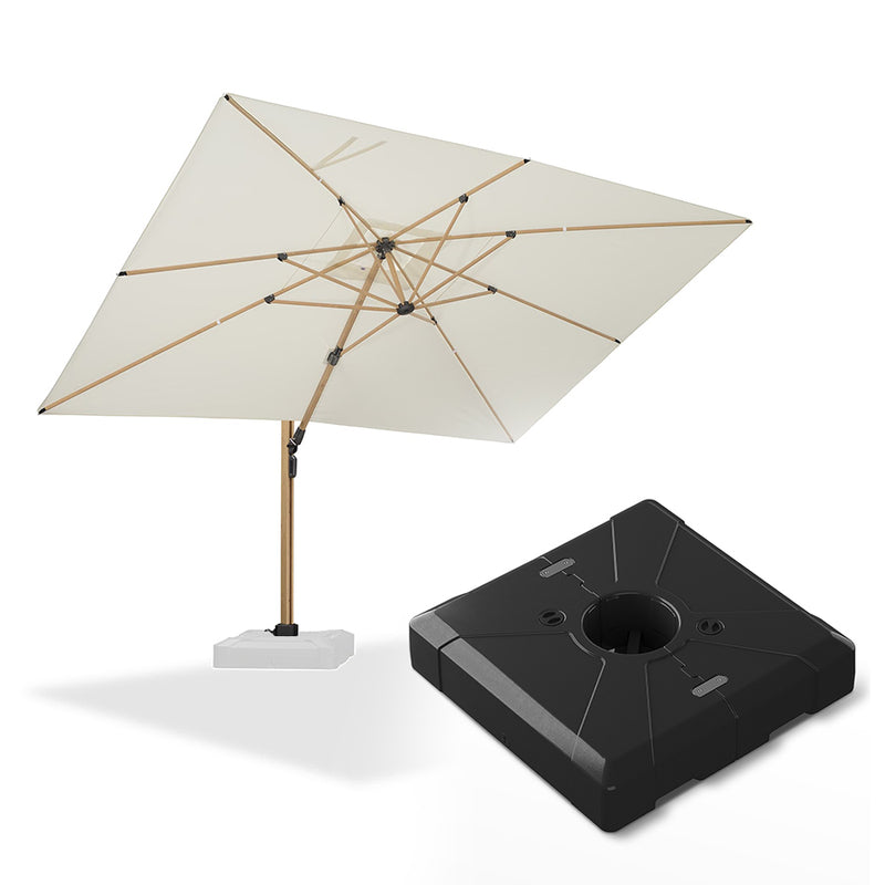 PURPLE LEAF Wood Grain Patio Umbrella with Base, Large Cantilever Umbrella for Garden