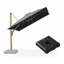 PURPLE LEAF Wood Grain Patio Umbrella with Base, Large Cantilever Umbrella for Garden